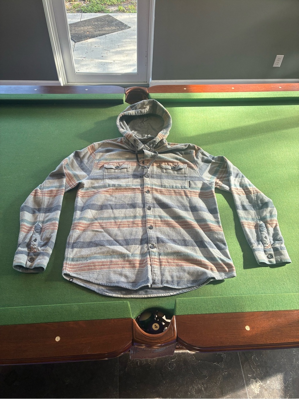 Billabong Baja Hooded Flannel Core Stretch Fit Shirt Mens Sz XL Surf Button Up